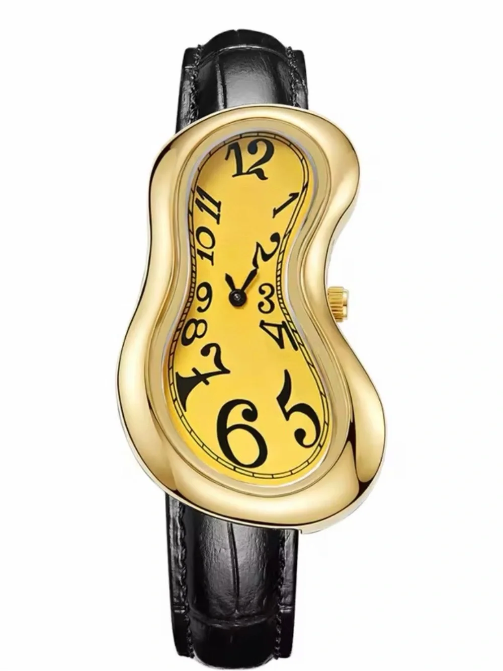 New Surreal Melted-Shape Gold Tone Watch with Yellow Dial